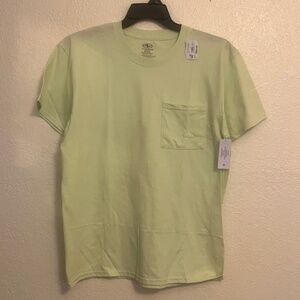 NWT Athletic Works Men's Pocket Cotton Tee Short Sleeve Lime Glow - Size M